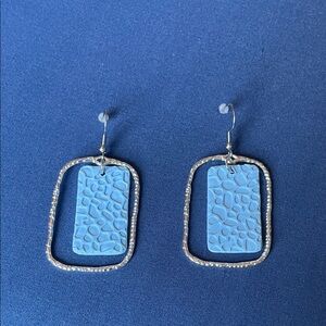 Giraffe Textured Handmade Blue & Silver Clay Dangle Earrings